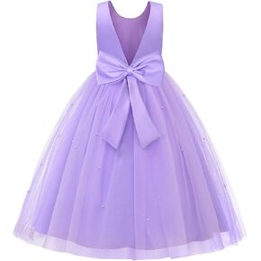 Uhnice Flower Girl Dress Satin Ball Gown for Wedding Party with Bowknot