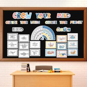 ojustbeok 29Pcs Growth Mindset Poster Bulletin Board Decorations Ocean Classroom Motivational Poster Boho Rainbow Inspirational Positive Wall Decor for Elementary Middle School Teacher Supplies