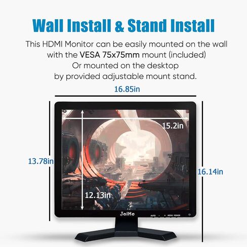 JaiHo 12-Inch 4:3 Security Monitor, 800x600 No Image Stretching CCTV Screen with Metal Housing, BNC HDMI VGA AV USB Input, Industrial Display with Built-in Speakers Remote Control & VESA Mount in Saudi Arabia