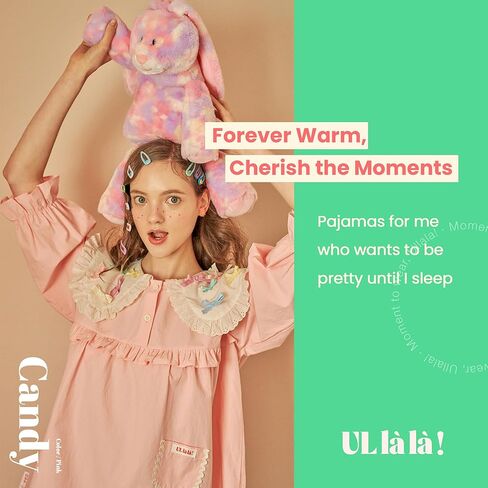 ULLALA Pajamas for Women Vintage Three-quarter sleeve 40'S Cotton Candy Two-Piece Pink Soft Sleepwear 2Piece one Size in Kuwait