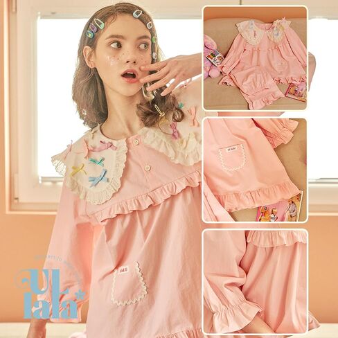 ULLALA Pajamas for Women Vintage Three-quarter sleeve 40'S Cotton Candy Two-Piece Pink Soft Sleepwear 2Piece one Size in Kuwait