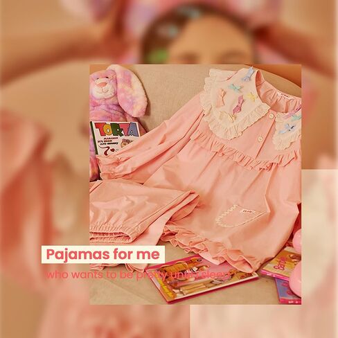 ULLALA Pajamas for Women Vintage Three-quarter sleeve 40'S Cotton Candy Two-Piece Pink Soft Sleepwear 2Piece one Size in Kuwait