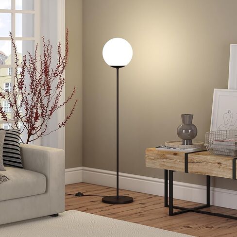 مصباح أرضي Henn&Hart Globe & Stem مع غطاء بلاستيكي باللون الأسود، للمنزل، وغرفة المعيشة، وغرفة النوم، وغرفة الترفيه، والمكتب in Kuwait