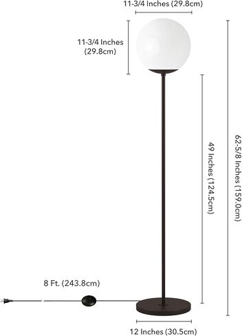 مصباح أرضي Henn&Hart Globe & Stem مع غطاء بلاستيكي باللون الأسود، للمنزل، وغرفة المعيشة، وغرفة النوم، وغرفة الترفيه، والمكتب in Kuwait