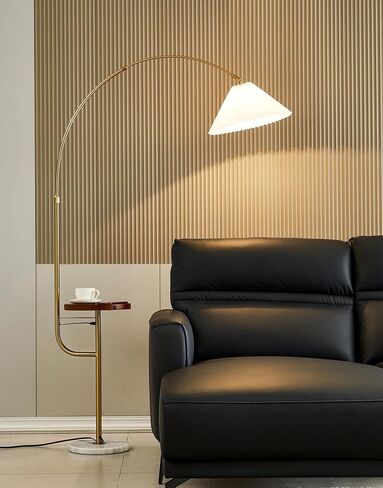 Floor Lamp with Table/Tray,Michideco Bedside Lamp with Double USB Ports and Charger,Great Reading Lamp for Bedroom, Living Room or Office(Gold,Long-arm) in Saudi Arabia