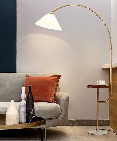 Floor Lamp with Table/Tray,Michideco Bedside Lamp with Double USB Ports and Charger,Great Reading Lamp for Bedroom, Living Room or Office(Gold,Long-arm) in Saudi Arabia