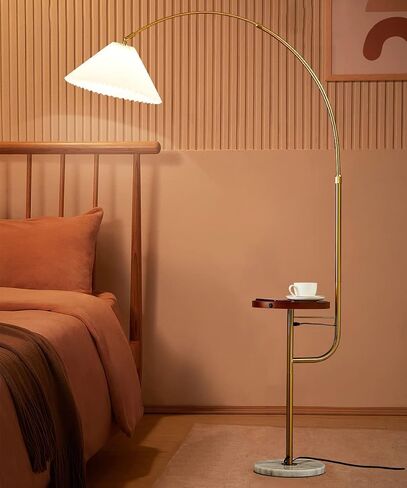 Floor Lamp with Table/Tray,Michideco Bedside Lamp with Double USB Ports and Charger,Great Reading Lamp for Bedroom, Living Room or Office(Gold,Long-arm) in Saudi Arabia