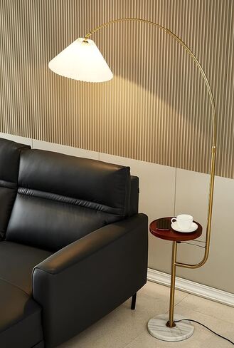 Floor Lamp with Table/Tray,Michideco Bedside Lamp with Double USB Ports and Charger,Great Reading Lamp for Bedroom, Living Room or Office(Gold,Long-arm) in Saudi Arabia