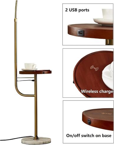 Floor Lamp with Table/Tray,Michideco Bedside Lamp with Double USB Ports and Charger,Great Reading Lamp for Bedroom, Living Room or Office(Gold,Long-arm) in Saudi Arabia