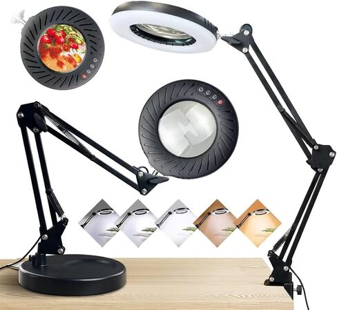 2-in-1 Large Magnifying Glass with Light and Stand-Lighted Magnifying Glass Magnifying Lamp 5 Color Modes Stepless Dimmable-Hands Free Desk Magnifying Glass with Light for Close Work Reading Repair in Kuwait