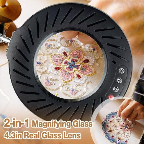 2-in-1 Large Magnifying Glass with Light and Stand-Lighted Magnifying Glass Magnifying Lamp 5 Color Modes Stepless Dimmable-Hands Free Desk Magnifying Glass with Light for Close Work Reading Repair in Kuwait