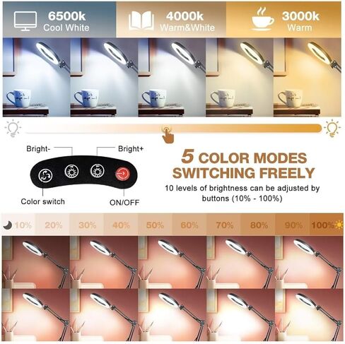 2-in-1 Large Magnifying Glass with Light and Stand-Lighted Magnifying Glass Magnifying Lamp 5 Color Modes Stepless Dimmable-Hands Free Desk Magnifying Glass with Light for Close Work Reading Repair in Kuwait