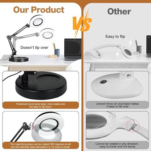 2-in-1 Large Magnifying Glass with Light and Stand-Lighted Magnifying Glass Magnifying Lamp 5 Color Modes Stepless Dimmable-Hands Free Desk Magnifying Glass with Light for Close Work Reading Repair in Kuwait