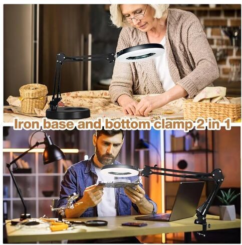 2-in-1 Large Magnifying Glass with Light and Stand-Lighted Magnifying Glass Magnifying Lamp 5 Color Modes Stepless Dimmable-Hands Free Desk Magnifying Glass with Light for Close Work Reading Repair in Kuwait