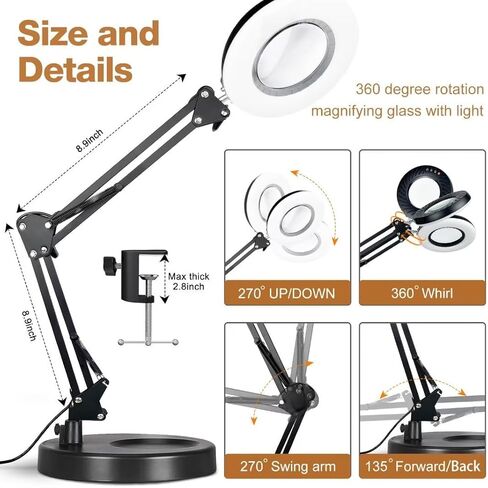 2-in-1 Large Magnifying Glass with Light and Stand-Lighted Magnifying Glass Magnifying Lamp 5 Color Modes Stepless Dimmable-Hands Free Desk Magnifying Glass with Light for Close Work Reading Repair in Kuwait