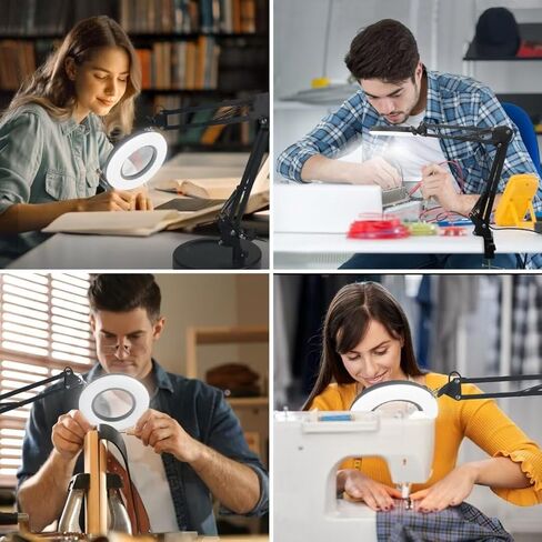 2-in-1 Large Magnifying Glass with Light and Stand-Lighted Magnifying Glass Magnifying Lamp 5 Color Modes Stepless Dimmable-Hands Free Desk Magnifying Glass with Light for Close Work Reading Repair in Kuwait
