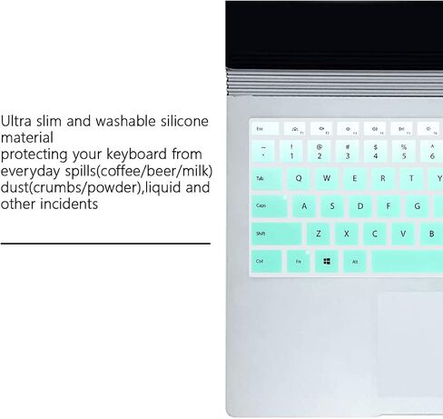 Silicone Keyboard Cover Skin for Microsoft Surface Laptop 3 13.5" and 15" 2019 Released/for Microsoft Surface Book 3 13.5" and 15",Keyboard Protector with Cute Print,US Layout Mint Green in Saudi Arabia