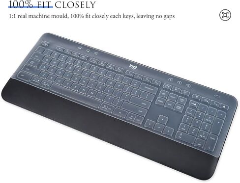 غطاء لوحة المفاتيح للوحة المفاتيح اللاسلكية لوجيتك سيجنتشر K650 كومفورت كاملة الحجم، لوجيتك سيجنتشر K650 مع واقي لوحة مفاتيح بلوتوث لمسند المعصم - شفاف in Kuwait