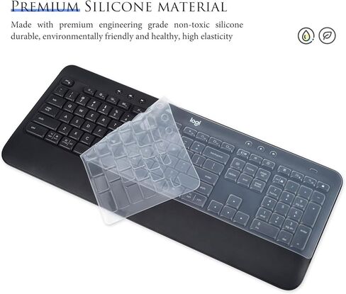 غطاء لوحة المفاتيح للوحة المفاتيح اللاسلكية لوجيتك سيجنتشر K650 كومفورت كاملة الحجم، لوجيتك سيجنتشر K650 مع واقي لوحة مفاتيح بلوتوث لمسند المعصم - شفاف in Kuwait