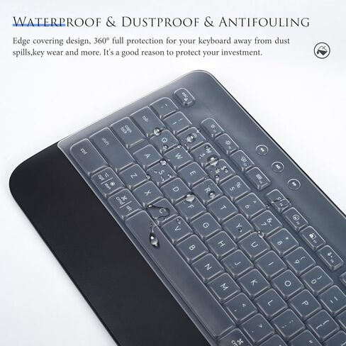 غطاء لوحة المفاتيح للوحة المفاتيح اللاسلكية لوجيتك سيجنتشر K650 كومفورت كاملة الحجم، لوجيتك سيجنتشر K650 مع واقي لوحة مفاتيح بلوتوث لمسند المعصم - شفاف in Kuwait