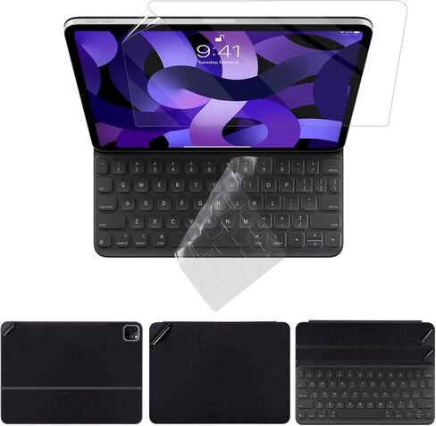 IMMOENUC 5-in-1 Tablets Skin Sticker Decals for 2022/2021/2020/2018 Apple iPad Pro 12.9 inch Smart Keyboard Folio PVC Material Solid Color Protective Film TPU Keyboard Film & ipad Screen Film（Black） in Saudi Arabia