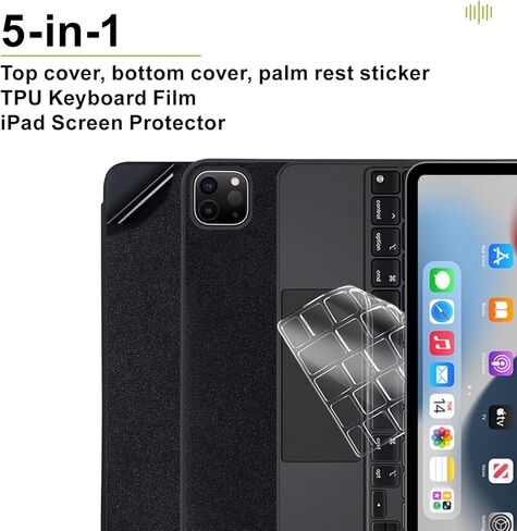 IMMOENUC 5-in-1 Tablets Skin Sticker Decals for 2022/2021/2020/2018 Apple iPad Pro 12.9 inch Smart Keyboard Folio PVC Material Solid Color Protective Film TPU Keyboard Film & ipad Screen Film（Black） in Saudi Arabia
