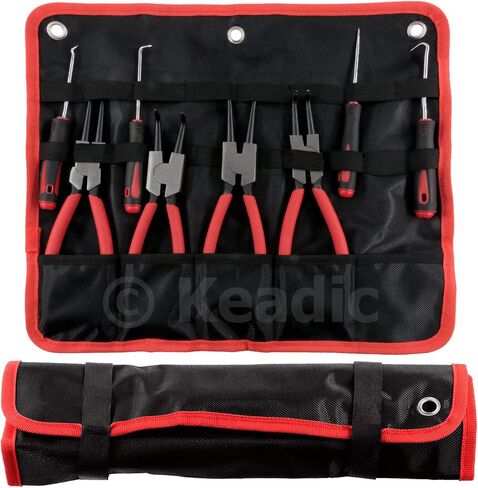 Keadic 8 قطع كماشة حلقية كبس مقاس 7 بوصة مع مجموعة خطاف تتضمن مشبكًا مستقيمًا/مثنيًا/فك/أطراف على شكل حرف C وخطاف إزالة دقيق، مجموعة كماشة دائرية داخلية/خارجية لختم الزيت Kiadic in Saudi Arabia