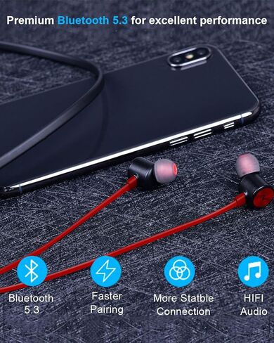 NANAMI Earbuds, Update Bluetooth Wireless Headphones, IPX7 Waterproof, in-Ear Earphones with Mic, Magnetic Neckband, HiFi Stereo Deep Bass Noise Cancellation Headsets,18 Hours Playtime for Gym,Sports in Kuwait