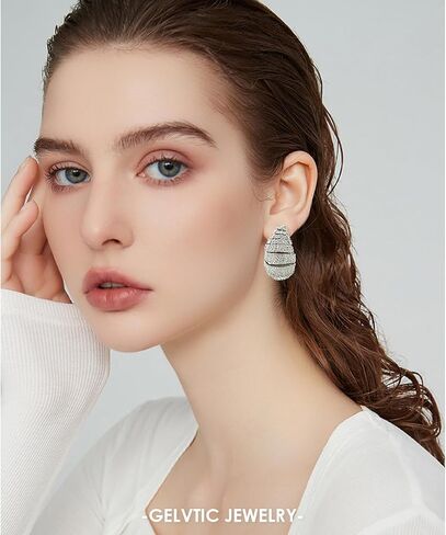 Teardrop Earrings for Women Chunky Gold Rhinestone Earrings Cubic Zirconia Silver Hoop Earrings for Water Drop Earrings Valentine's Day Christmas Jewelry Gift for Women Friend Lover Mom in Saudi Arabia
