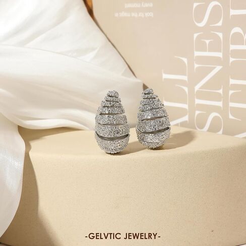 Teardrop Earrings for Women Chunky Gold Rhinestone Earrings Cubic Zirconia Silver Hoop Earrings for Water Drop Earrings Valentine's Day Christmas Jewelry Gift for Women Friend Lover Mom in Saudi Arabia