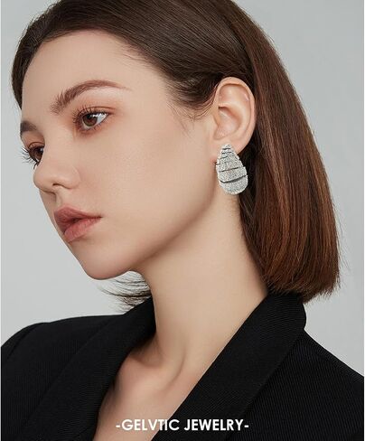 Teardrop Earrings for Women Chunky Gold Rhinestone Earrings Cubic Zirconia Silver Hoop Earrings for Water Drop Earrings Valentine's Day Christmas Jewelry Gift for Women Friend Lover Mom in Saudi Arabia