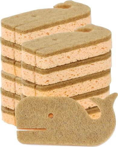 Natural Sponges 12Pack, Eco-Friendly Scrub Sponges for Kitchen, Non-Scratch Biodegradable Plant Based Scrubber Pads for Cleaning Dishes, Odor Free, Whale Shape in Saudi Arabia