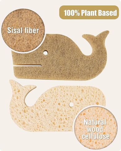 Natural Sponges 12Pack, Eco-Friendly Scrub Sponges for Kitchen, Non-Scratch Biodegradable Plant Based Scrubber Pads for Cleaning Dishes, Odor Free, Whale Shape in Saudi Arabia