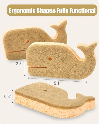 إسفنجات طبيعية 12 قطعة، إسفنجات تنظيف صديقة للبيئة للمطبخ، وسادات تنظيف نباتية قابلة للتحلل البيولوجي غير قابلة للخدش لتنظيف الأطباق، خالية من الرائحة، على شكل حوت in Kuwait