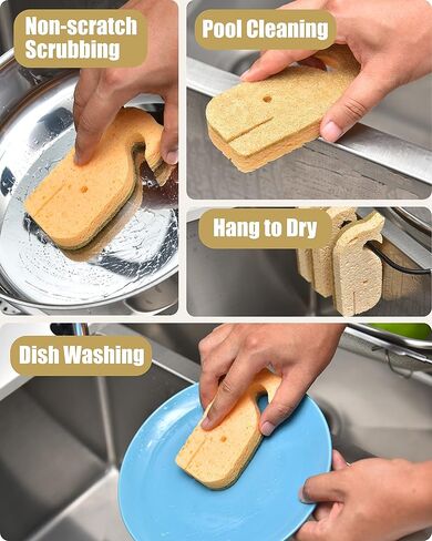 إسفنجات طبيعية 12 قطعة، إسفنجات تنظيف صديقة للبيئة للمطبخ، وسادات تنظيف نباتية قابلة للتحلل البيولوجي غير قابلة للخدش لتنظيف الأطباق، خالية من الرائحة، على شكل حوت in Kuwait