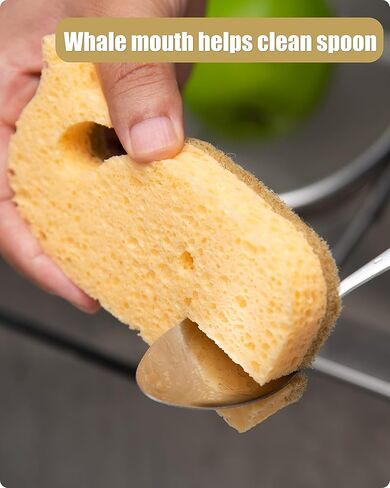 إسفنجات طبيعية 12 قطعة، إسفنجات تنظيف صديقة للبيئة للمطبخ، وسادات تنظيف نباتية قابلة للتحلل البيولوجي غير قابلة للخدش لتنظيف الأطباق، خالية من الرائحة، على شكل حوت in Kuwait