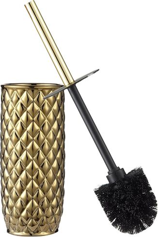 مجموعة فرش المرحاض السيراميكية من إكسسوارات الحمام - فرشاة وحامل المرحاض (نمط الأناناس، ذهبي) in Kuwait