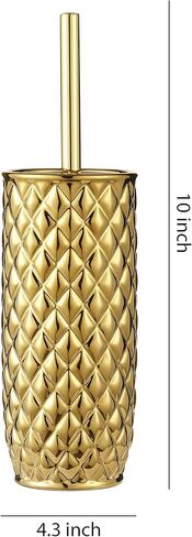 مجموعة فرش المرحاض السيراميكية من إكسسوارات الحمام - فرشاة وحامل المرحاض (نمط الأناناس، ذهبي) in Kuwait