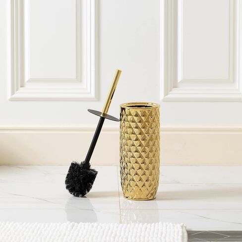 مجموعة فرش المرحاض السيراميكية من إكسسوارات الحمام - فرشاة وحامل المرحاض (نمط الأناناس، ذهبي) in Kuwait