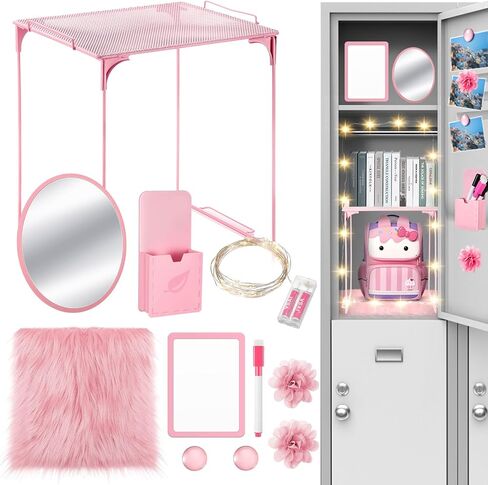 Patelai 12 Pcs Locker Organizer Decorating Kit Back to School Essentials Include Pen Holder Locker Organizer Shelf Mirror Faux Fur Rug Whiteboard with Marker Magnet String Light for Girls (Blue) in Saudi Arabia