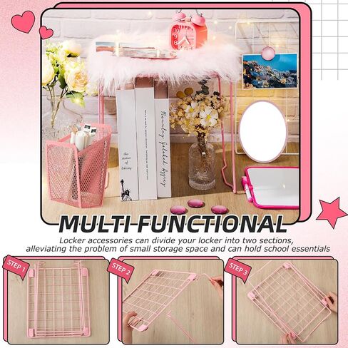 Patelai 12 Pcs Locker Organizer Decorating Kit Back to School Essentials Include Pen Holder Locker Organizer Shelf Mirror Faux Fur Rug Whiteboard with Marker Magnet String Light for Girls (Blue) in Saudi Arabia