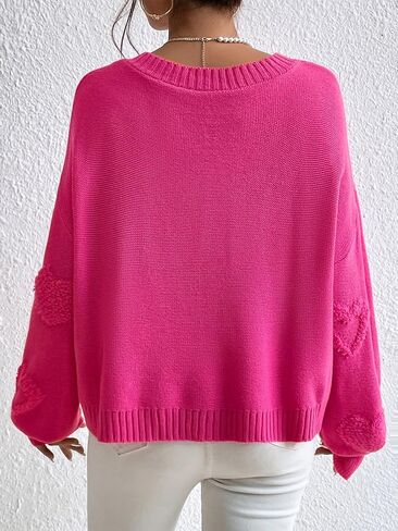 Verdusa Women's Pearls Heart V Neck Drop Shoulder Sweater Long Sleeve Loose Knit Top in Saudi Arabia
