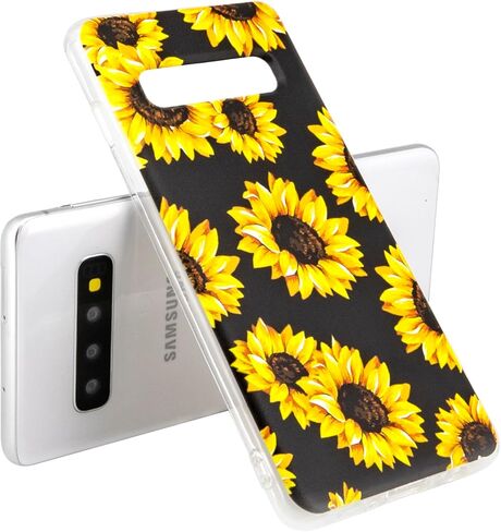 Phone Case Compatible with Galaxy S10 Case,Black Sunflower Pattern Cute Floral Case Soft TPU Back Cover for Samsung Galaxy S10 6.1 inch in Kuwait