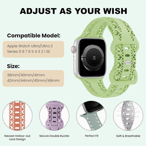 أربطة سيليكون من الدانتيل متوافقة مع سوار ساعة Apple 38 مم 40 مم 41 مم 42 مم 44 مم 45 مم 49 مم، أساور معصم بديلة لحزام رياضي مجوف للتنفس لسلسلة iWatch Ultra 9/8/7/6/5/4/3/2/1/SE in Kuwait