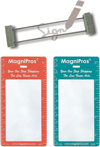 MAGDEPO Signature Writing Guide for Blind and Low Vision with 2 Pocket 3X Bookmark Magnifier for Reading Books in Saudi Arabia