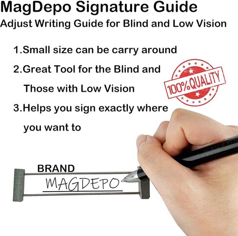 MAGDEPO Signature Writing Guide for Blind and Low Vision with 2 Pocket 3X Bookmark Magnifier for Reading Books in Saudi Arabia