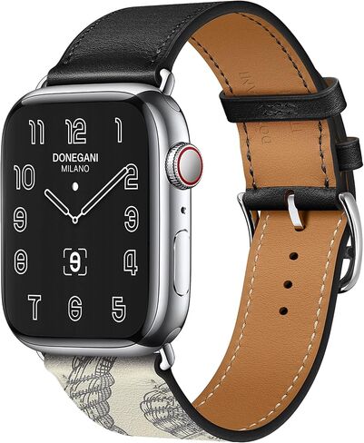 سوار جلد DONEGANI LB1 متوافق مع سلسلة ساعات Hermes Apple Watch Ultra 9 8 7 6 5 4 3 2 1 SE｜49mm 45mm 44mm 42mm 41mm 40mm 38mm للرجال والنساء iWatch باللون البني in Kuwait