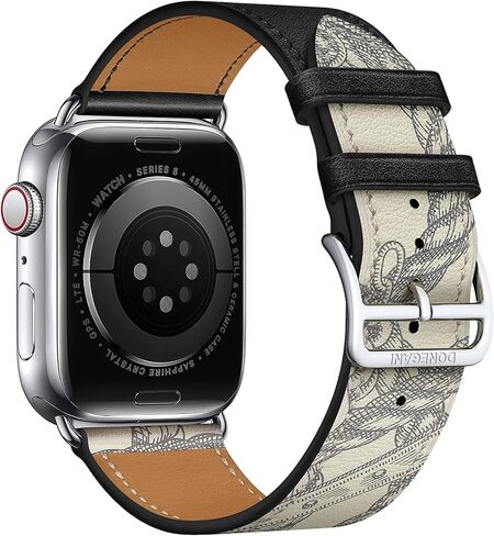 سوار جلد DONEGANI LB1 متوافق مع سلسلة ساعات Hermes Apple Watch Ultra 9 8 7 6 5 4 3 2 1 SE｜49mm 45mm 44mm 42mm 41mm 40mm 38mm للرجال والنساء iWatch باللون البني in Kuwait