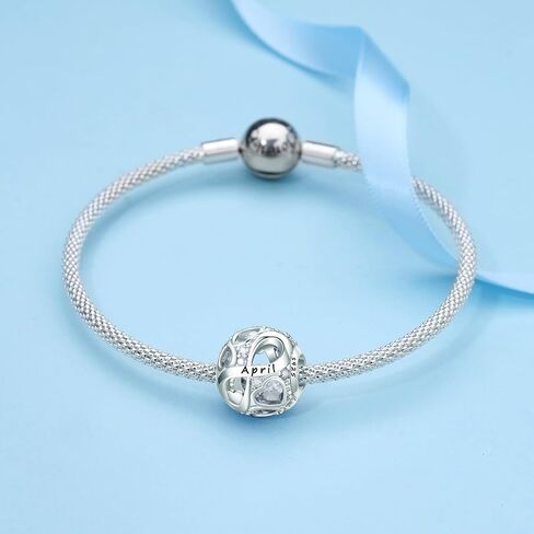 Birthstone Charm for Charm Bracelet, 925 Sterling Silver Infinity Love Heart Bead Charm for Bracelet and Necklace, Happy Birthday Mother's day Christmas Jewelry Gifts for Women in Saudi Arabia