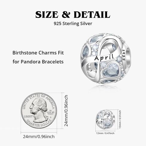Birthstone Charm for Charm Bracelet, 925 Sterling Silver Infinity Love Heart Bead Charm for Bracelet and Necklace, Happy Birthday Mother's day Christmas Jewelry Gifts for Women in Saudi Arabia